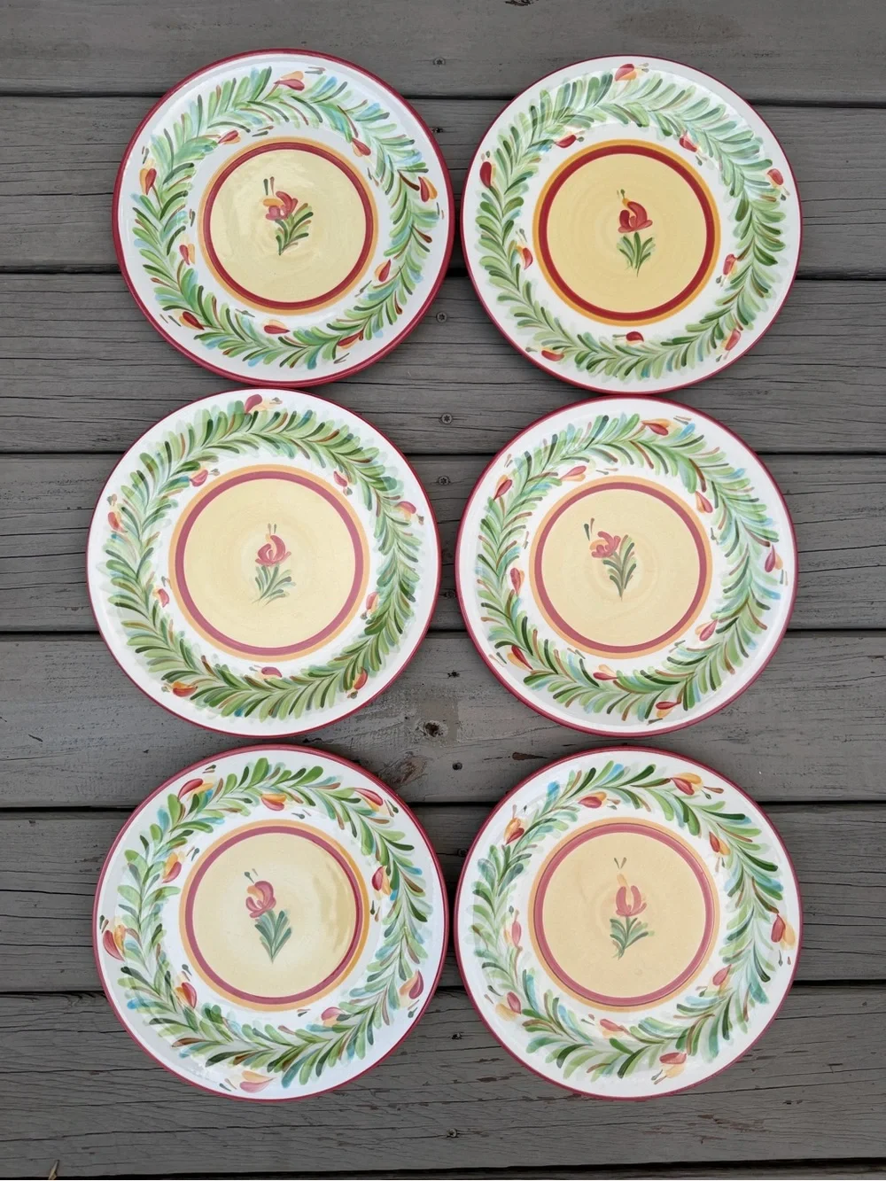 Set of 6 Gail Pittman Siena Garland Rim Hand Painted Dinner Plates
